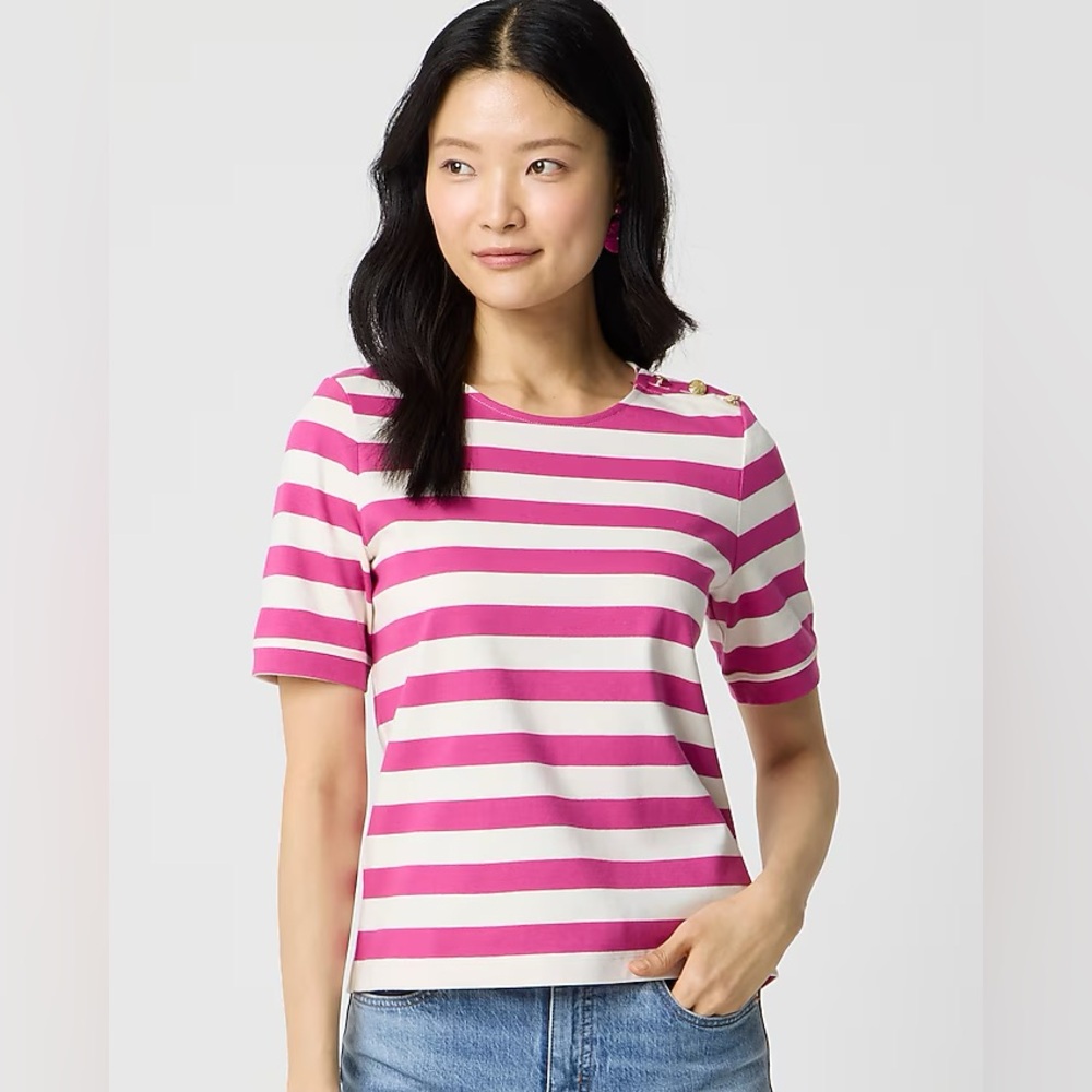 NWT J.Crew Factory Short-sleeve striped button-shoulder tee